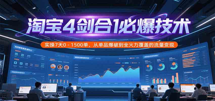 淘宝4剑合1必爆技术，实操7天0-1500单，从单品爆破到全火力覆盖的流量变现-爱学习