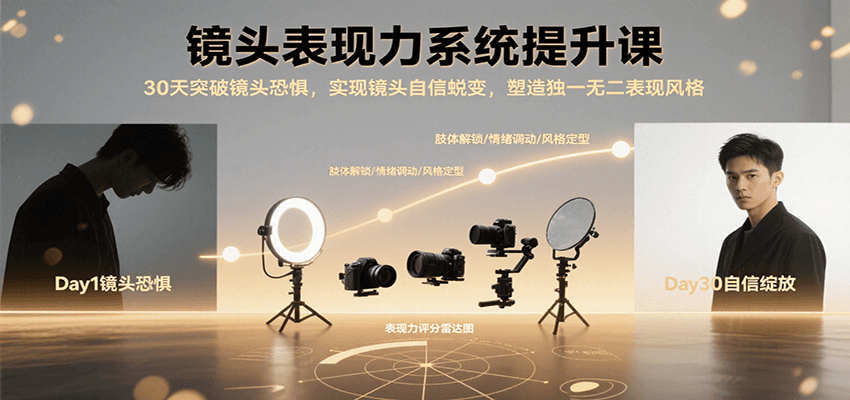 镜头表现力系统提升课，30天突破镜头恐惧实现自信蜕变，塑造独一无二表现风格-爱学习