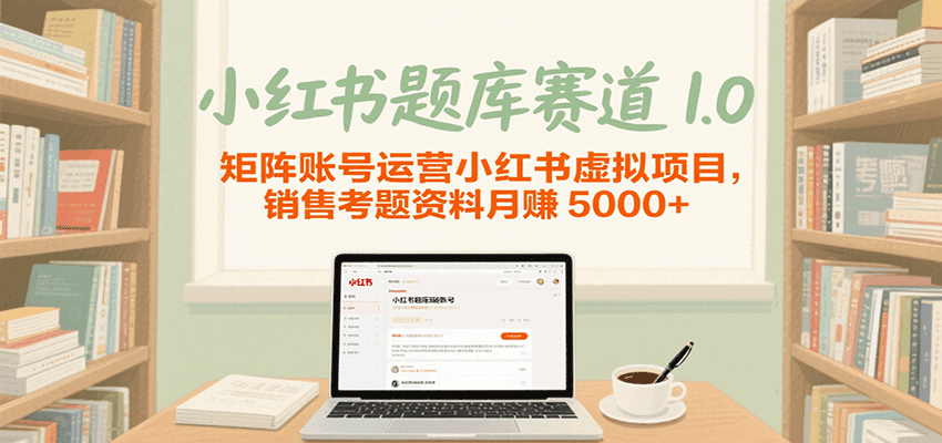 小红书题库赛道1.0，矩阵账号运营小红书虚拟项目，销售行业资格证考题资料月赚5000+-爱学习