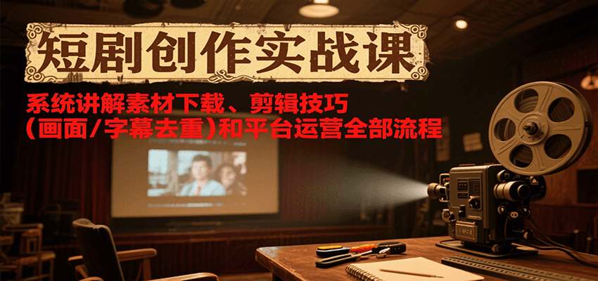 短剧创作实战课，系统讲解素材下载、剪辑技巧（画面/字幕去重）和平台运营全部流程-爱学习