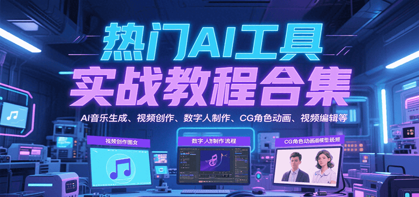 热门AI工具实战教程合集，AI音乐生成、视频创作、数字人制作、CG角色动画、视频编辑等-爱学习