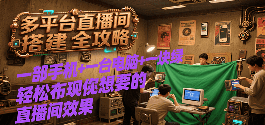 多平台直播间搭建全攻略，一部手机+一台电脑+一块绿布轻松实现你想要的直播间效果-爱学习