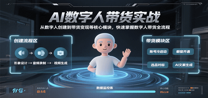 AI数字人带货实战，从数字人创建到带货变现各核心模块，快速掌握全流程-爱学习