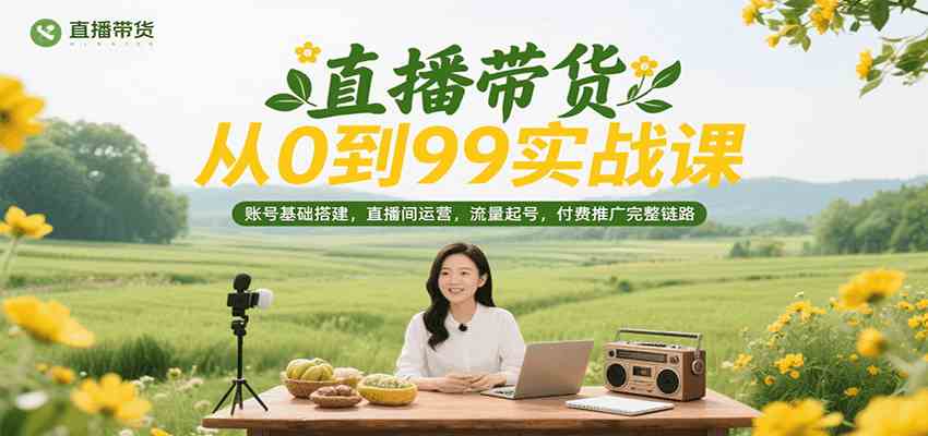 直播带货从0到99实战课，账号基础搭建，直播间运营，流量起号，付费推广完整链路-爱学习