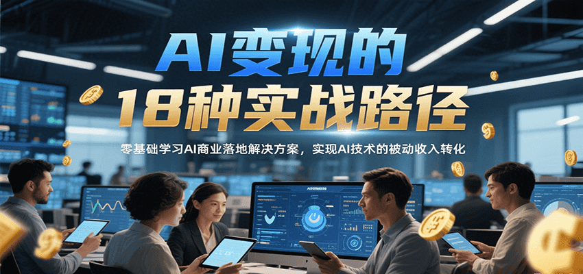 AI变现的18种实战路径，零基础学习AI商业落地解决方案，实现AI技术的被动收入转化-爱学习