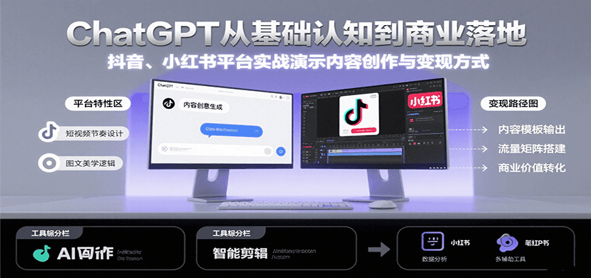 ChatGPT从基础认知到商业落地，实战演示抖音、小红书等平台的内容创作与变现-爱学习