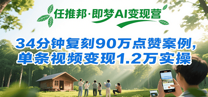 任推邦·即梦AI变现营，34分钟复刻90万点赞案例，单条视频变现1.2万实操-爱学习