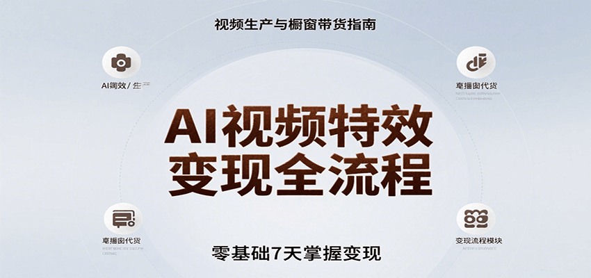 AI视频特效变现全流程，零基础7天掌握视频生产到橱窗带货变现-爱学习